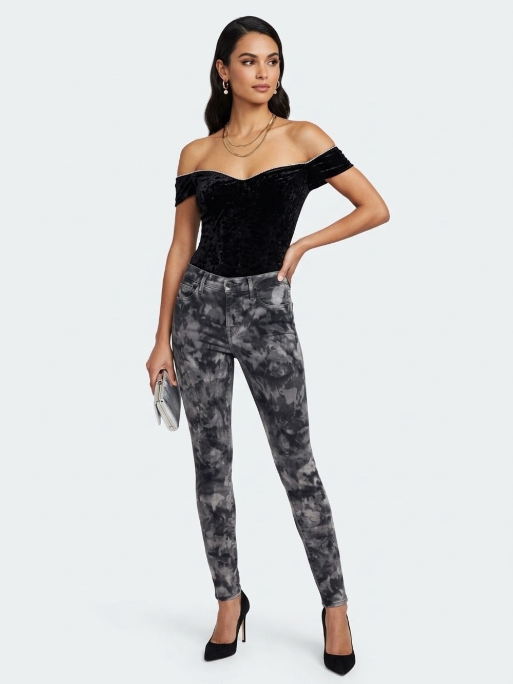 MOTHER The Looker $228 Skinny Jeans Spontaneous Combustion Grey Tie Dye 24